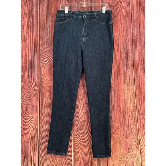 Lauren Ralph Lauren Regal Skinny Tuxedo Stripe Jeans Womens Sz 12 Blue Dark Wash - Picture 1 of 13